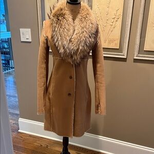 Sophisticated caramel coat with fur collar